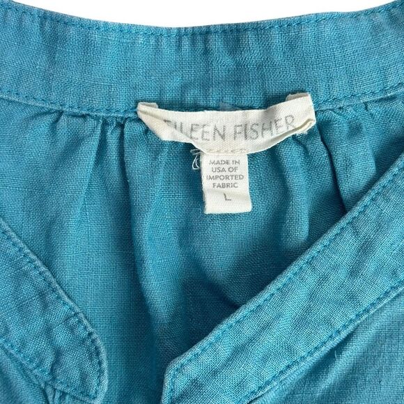 Eileen Fisher Large Turquoise Blue Irish Linen Popover Tunic - Picture 3 of 6